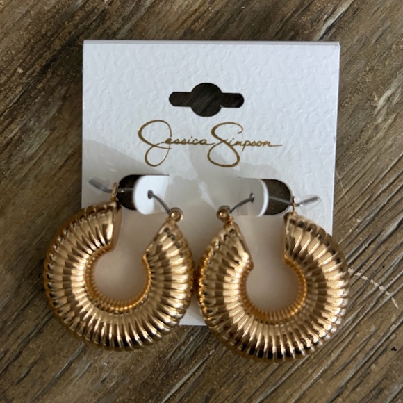 Jessica Simpson Jewelry - $20 Jessica Simpson Textured Gold Pierced Earrings Modern Edgy Lightweight New